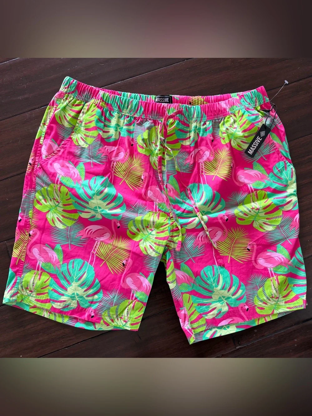 MASSIVE Tropical Flamingo Swim Shorts - Hot Pink & Neon Green XL